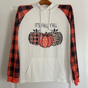 “It’s fall yall” Plaid Sleeve Fall Hoodie